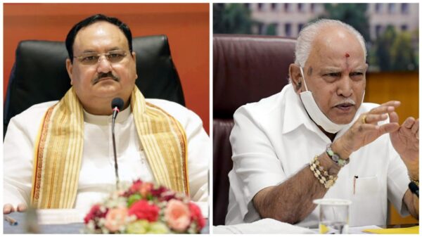 BJP chief JP Nadda (L) and Karnataka Chief Minister BS Yediyurappa (R) | ANI Photo